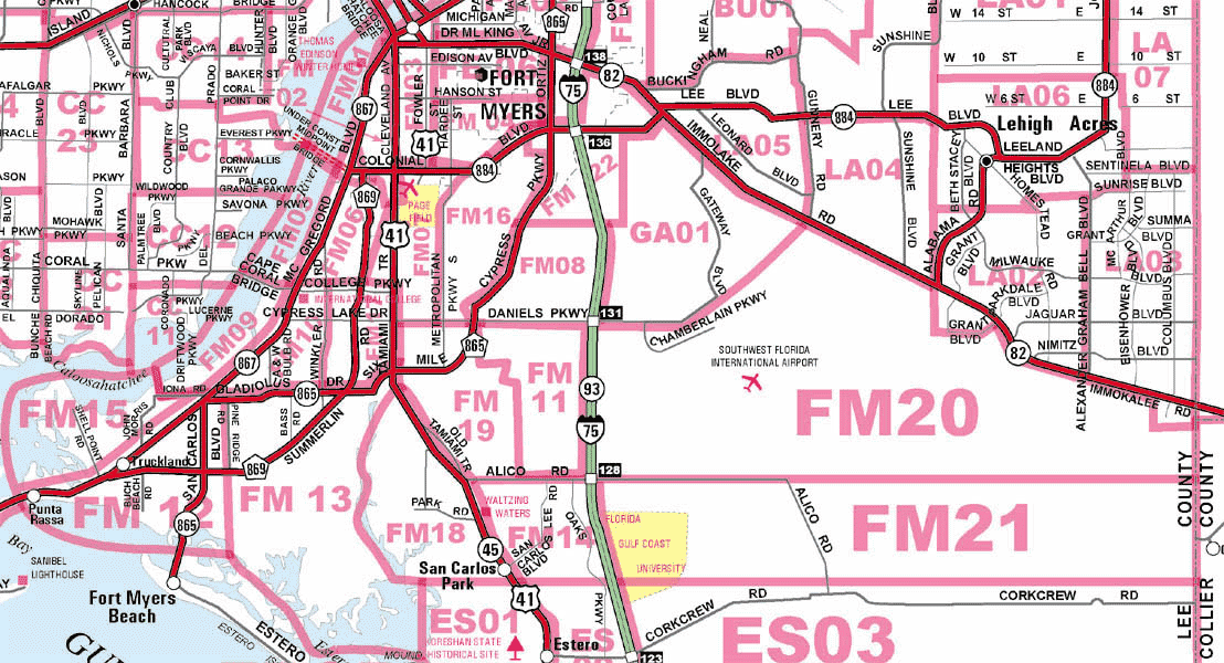 Fort myers zip code map